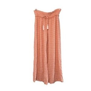 Kiwi & Punch Gingham Check Wide Leg Pants Peach White Smocked Waist Crop S‎